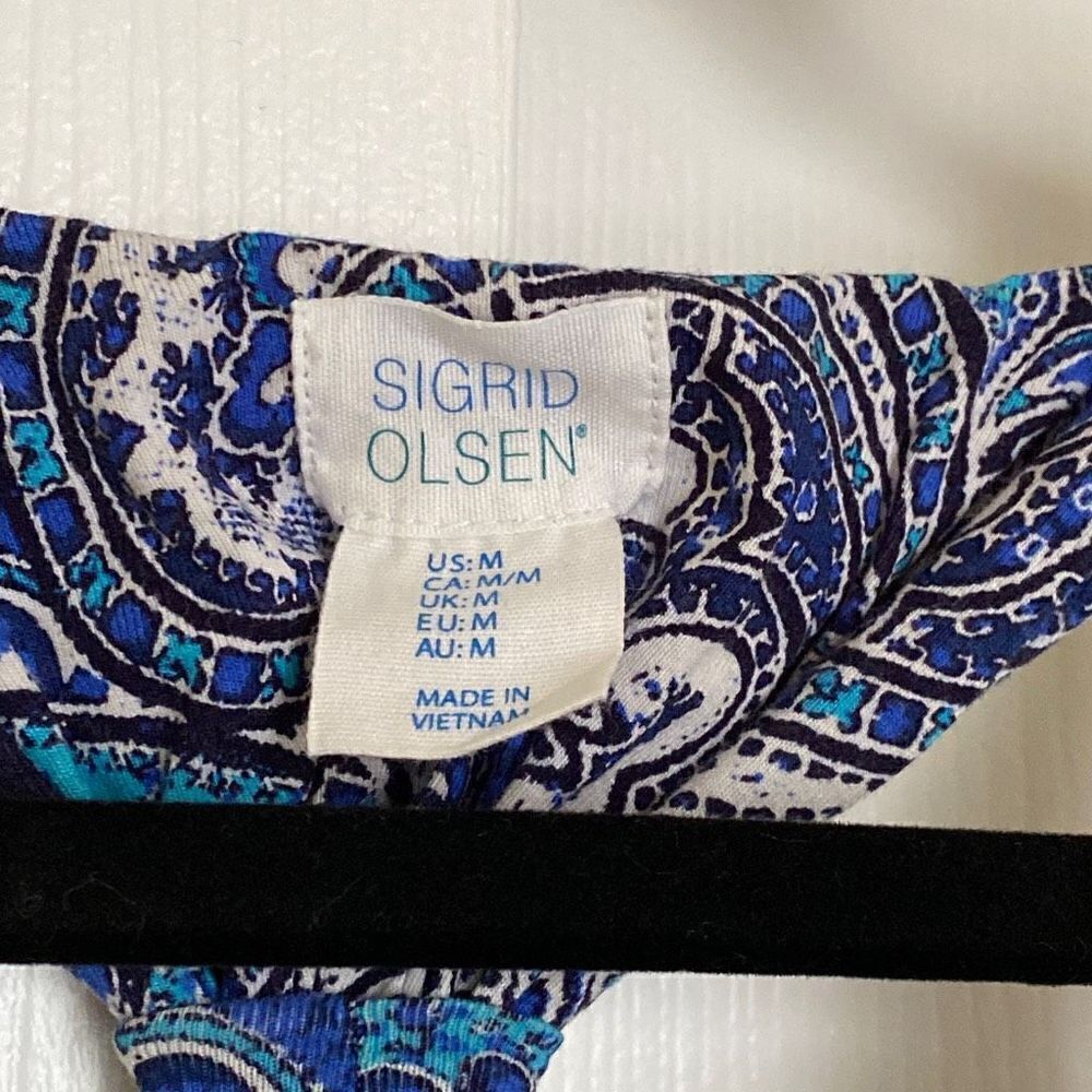 Sigrid Olsen Blue Paisley Print Racer Back Dress, Size Medium - Picture 2 of 5